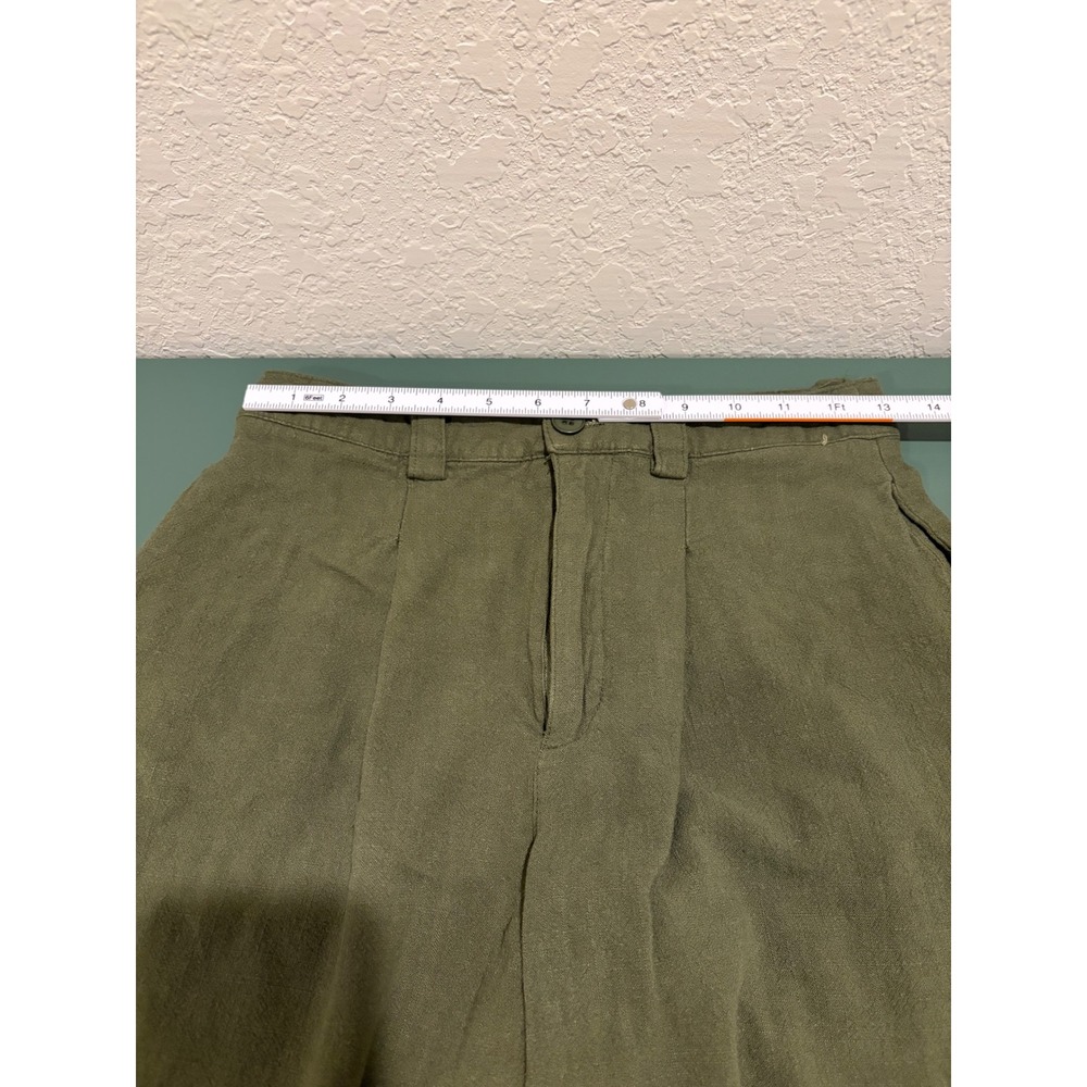 Lulus Olive Green High Waisted Wide Leg Pleated Linen Blend Trousers Small - Picture 3 of 7